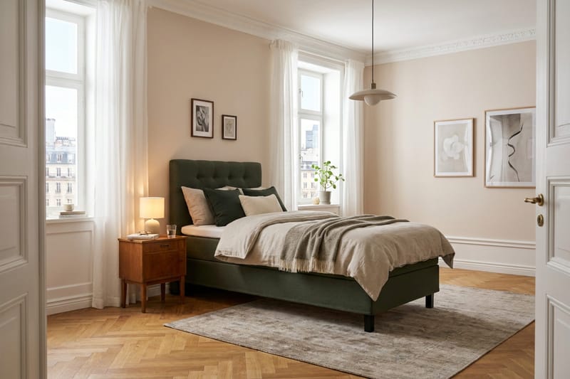 HVILA Classic komplett sengepakke 90x200 cm, kontinentalseng med diamantmønstret sengegavl - Grønn - Møbler - Senger - Kontinentalsenger