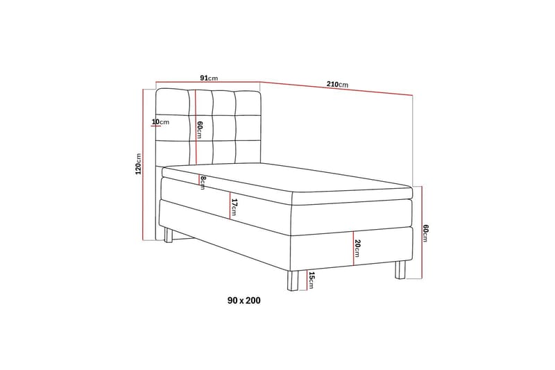 HVILA Classic komplett sengepakke 90x200 cm, kontinentalseng med rutete sengegavl - Grønn - Møbler - Senger - Kontinentalsenger