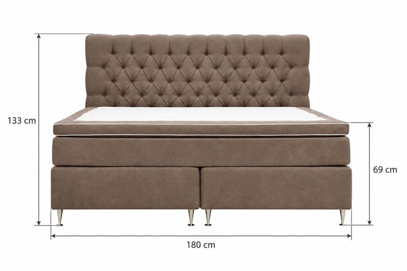 HVILA Luksus Komplett sengepakke 180x200 cm Kontinentalseng med sengegavl med knapper i chenille - Mørkebrun - Møbler - Senger - Kontinentalsenger