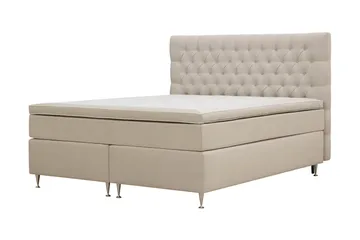 HVILA Lyx komplett sengesett 160x200 cm kontinentalseng med knappepolstret sengegavl i fløyel - Beige / Fløyel - Møbler - Senger - Kontinentalsenger