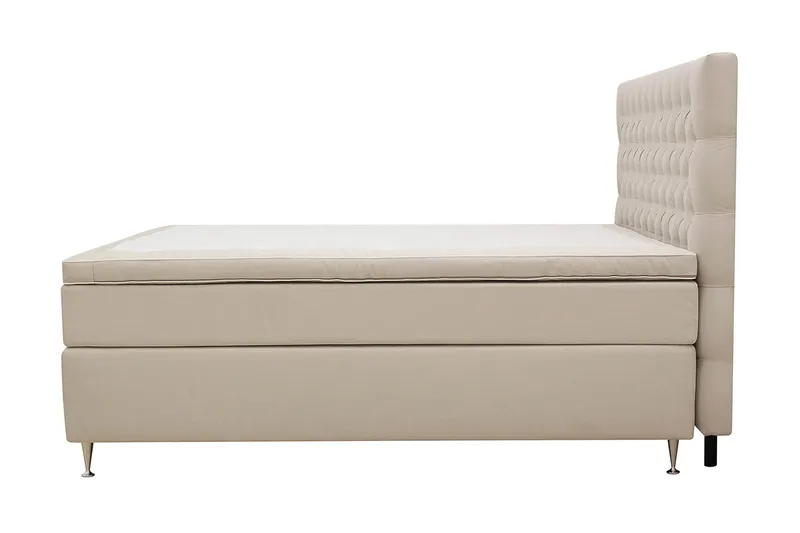 HVILA Lyx komplett sengesett 160x200 cm kontinentalseng med knappepolstret sengegavl i fløyel - Beige / Fløyel - Møbler - Senger - Kontinentalsenger