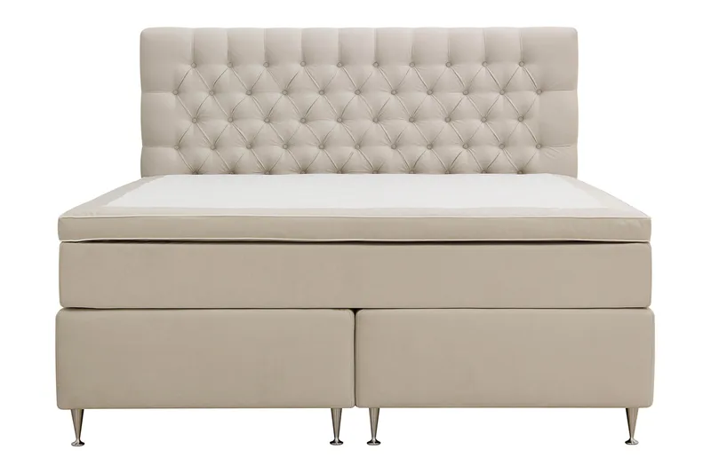 HVILA Lyx komplett sengesett 160x200 cm kontinentalseng med knappepolstret sengegavl i fløyel - Beige / Fløyel - Møbler - Senger - Kontinentalsenger