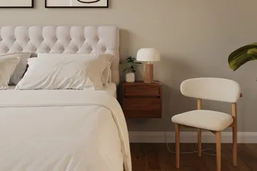 HVILA Lyx komplett sengesett 160x200 cm kontinentalseng med knappepolstret sengegavl i fløyel - Beige / Fløyel - Møbler - Senger - Kontinentalsenger