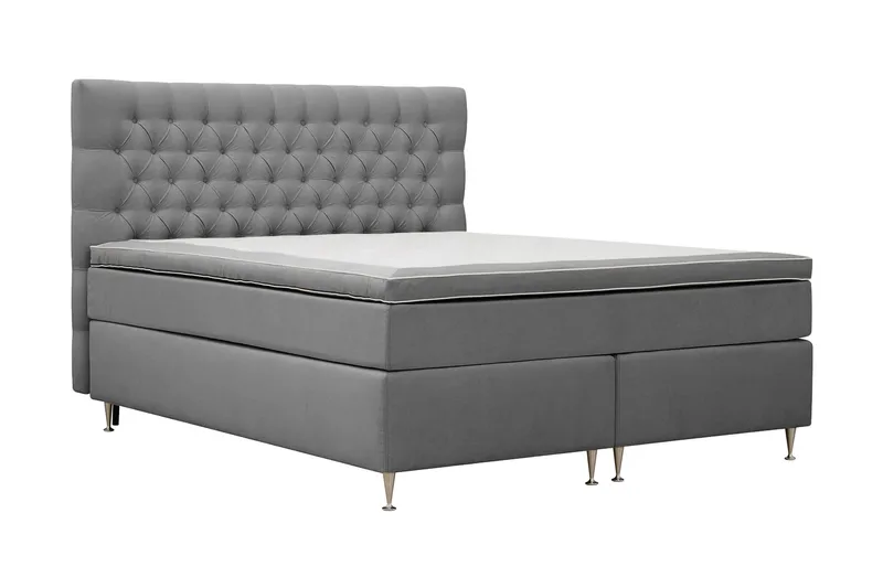 HVILA Lyx komplett sengesett 160x200 cm kontinentalseng med knappepolstret sengegavl i fløyel - Lysegrå / Fløyel - Møbler - Senger - Kontinentalsenger