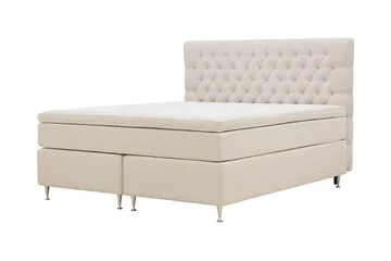 HVILA Lyx komplett sengesett 160x200 cm kontinentalseng med knappepolstret sengegavl - Lys beige - Møbler - Senger - Kontinentalsenger