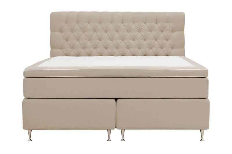 HVILA Lyx komplett sengesett 180x200 cm kontinentalseng med knappepolstret sengegavl - Beige - Møbler - Senger - Kontinentalsenger