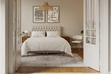 HVILA Lyx komplett sengesett 180x200 cm kontinentalseng med knappepolstret sengegavl - Beige - Møbler - Senger - Kontinentalsenger