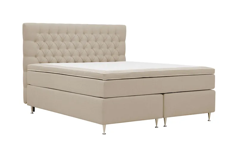 HVILA Lyx komplett sengesett 180x200 cm kontinentalseng med knappepolstret sengegavl - Beige - Møbler - Senger - Kontinentalsenger