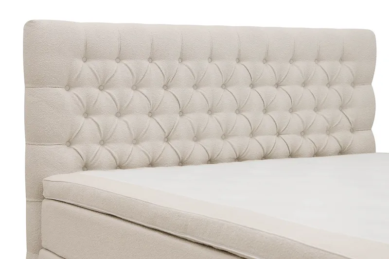 HVILA Lyx komplett sengesett 180x200 cm kontinentalseng med knappepolstret sengegavl i bouclé - Ivory / Bouclé - Møbler - Senger - Kontinentalsenger