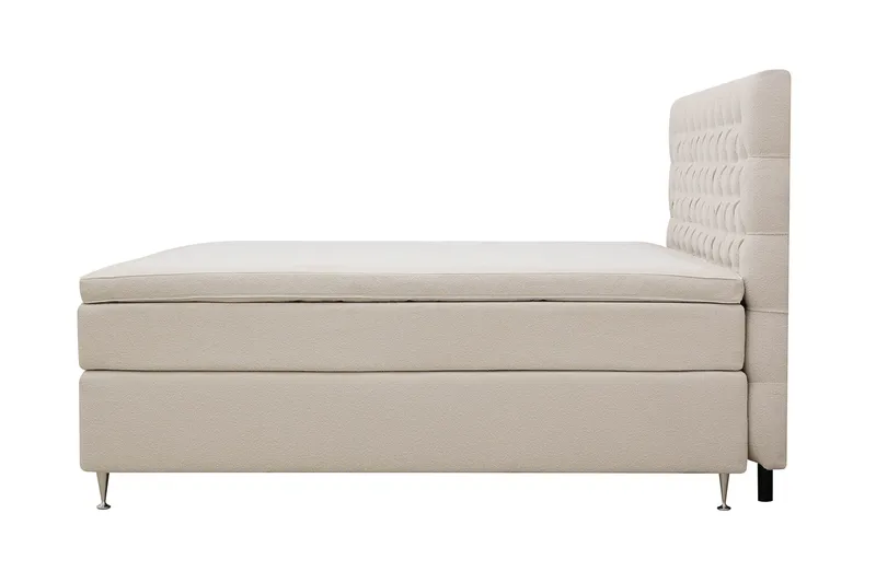 HVILA Lyx komplett sengesett 180x200 cm kontinentalseng med knappepolstret sengegavl i bouclé - Ivory / Bouclé - Møbler - Senger - Kontinentalsenger