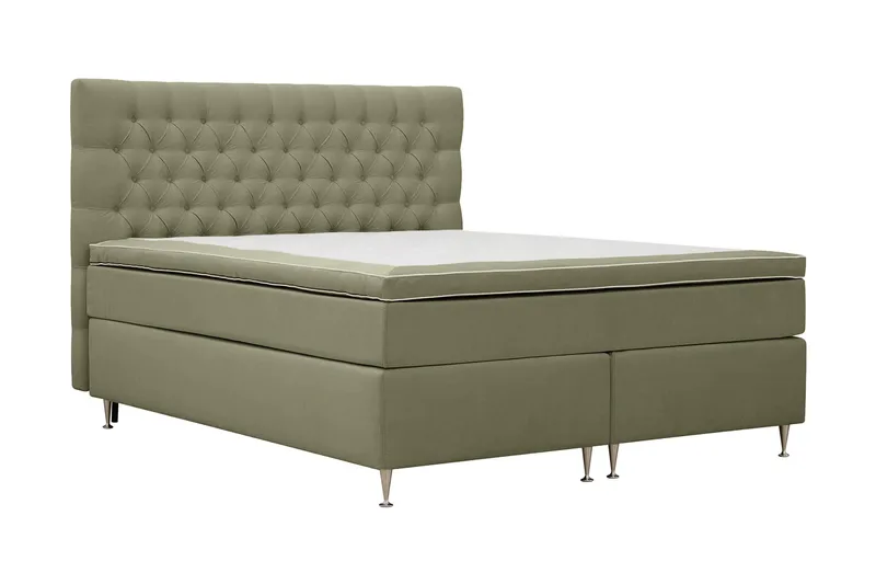 HVILA Lyx komplett sengesett 180x200 cm kontinentalseng med knappepolstret sengegavl i fløyel - Olivengrønn - Møbler - Senger - Kontinentalsenger