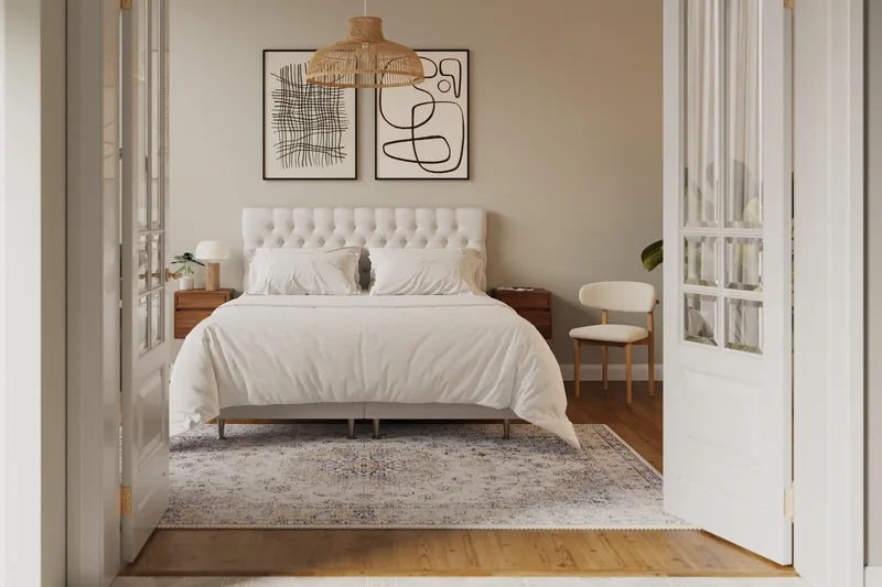 HVILA Lyx komplett sengesett 180x200 cm kontinentalseng med knappepolstret sengegavl - Lys beige - Møbler - Senger - Kontinentalsenger