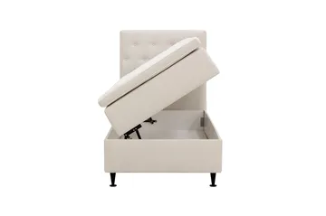 HVILA Plus Komplett Sengepakke – Kontinentalseng 90x200 cm i Stoff med Oppbevaring, Sengegavl + Overmadrass med Fasthetsgrad Medium Fast - Lysebeige - Møbler - Senger - Kontinentalsenger