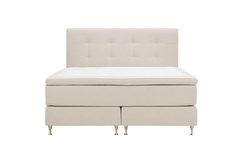 HVILA Premium Komplett Sengpakke 160x200 cm Kontinentalseng med Sengegavl, Lysebeige stoff
