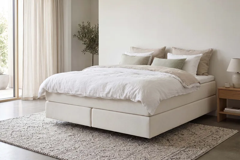 HVILA Premium kontinentalseng 180x200 cm med svevende effekt inkl. overmadrass i polyeterskum myk/medium med vaskbart trekk - Myk/medium - Møbler - Senger - Komplett sengepakke