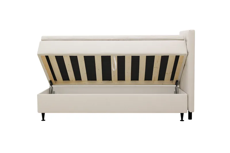 HVILA Plus Komplett Sengepakke – Kontinentalseng 90x200 cm i Stoff med Oppbevaring, Sengegavl + Overmadrass med Fasthetsgrad Medium Fast - Lysebeige - Møbler - Senger - Kontinentalsenger