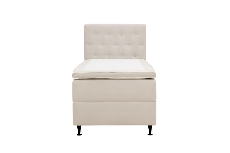 HVILA Plus Komplett Sengepakke – Kontinentalseng 90x200 cm i Stoff med Oppbevaring, Sengegavl + Overmadrass med Fasthetsgrad Medium Fast, Lysebeige