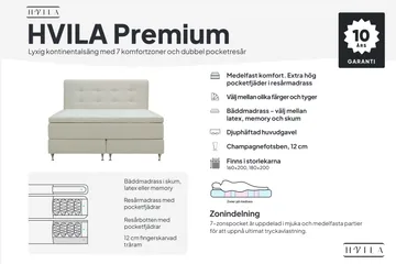 HVILA Premium Komplett Sengpakke 160x200 cm Kontinentalseng med Sengegavl - Lysebeige stoff - Møbler - Senger - Kontinentalsenger