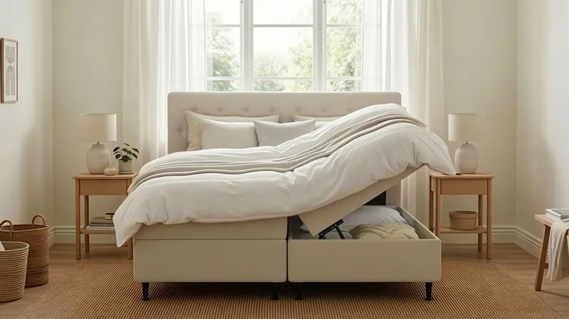 HVILA Plus komplett sengesett med oppbevaring 160x200 cm - Lys beige - Møbler - Senger - Kontinentalsenger