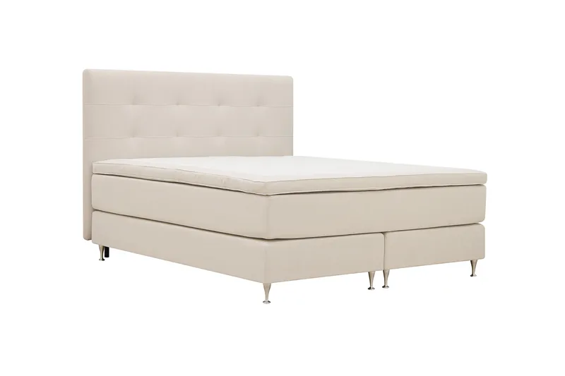 HVILA Premium Komplett Sengpakke 160x200 cm Kontinentalseng med Sengegavl - Lysebeige stoff - Møbler - Senger - Kontinentalsenger