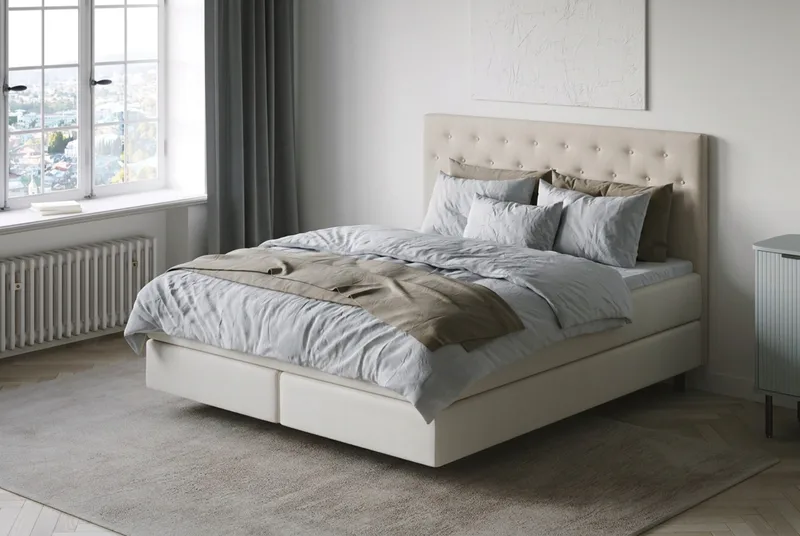 HVILA Premium sengepakke kontinentalseng 180x200 cm med svevende effekt inkl. overmadrass i polyesterskum vendbar sommer- og vinterside og vaskbart trekk - Sommer- og vinterside - Møbler - Senger - Komplett sengepakke