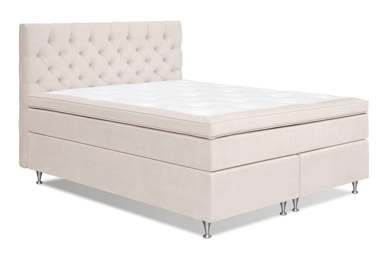 Joluma Komplett Sengepakke – Kontinentalseng 180x200 cm i Stoff med Sengegavl + Overmadrass med Fasthetsgrad Fast - Lys Beige - Møbler - Senger - Kontinentalsenger