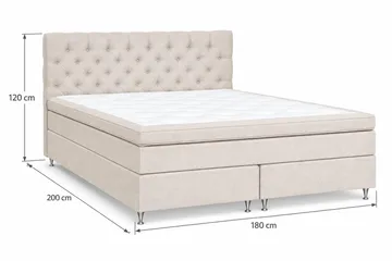 Joluma Komplett Sengepakke – Kontinentalseng 180x200 cm i Stoff med Sengegavl + Overmadrass med Fasthetsgrad Fast - Lys Beige - Møbler - Senger - Kontinentalsenger