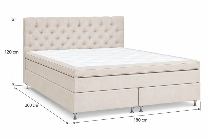 Joluma Komplett Sengepakke – Kontinentalseng 180x200 cm i Stoff med Sengegavl + Overmadrass med Fasthetsgrad Fast - Lys Beige - Møbler - Senger - Kontinentalsenger
