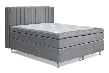 Joluma Komplett Sengepakke – Kontinentalseng 180x200 cm i Stoff med Sengegavl + Overmadrass med Fast/Medium Komfort - Grå - Møbler - Senger - Kontinentalsenger