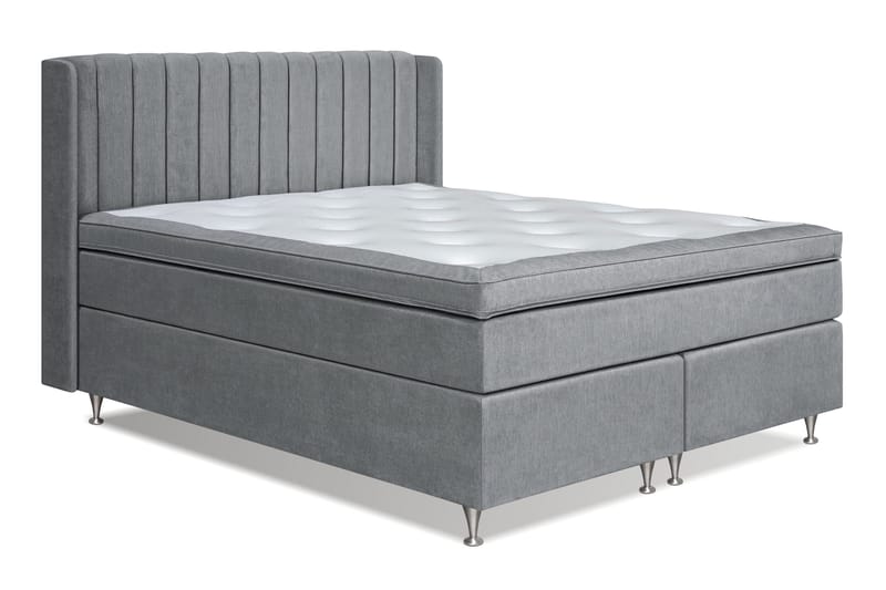 Joluma Komplett Sengepakke – Kontinentalseng 180x200 cm i Stoff med Sengegavl + Overmadrass med Fast/Medium Komfort - Grå - Møbler - Senger - Kontinentalsenger