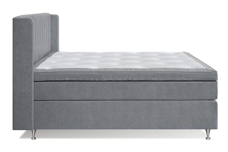 Joluma Komplett Sengepakke – Kontinentalseng 180x200 cm i Stoff med Sengegavl + Overmadrass med Fast/Medium Komfort - Grå - Møbler - Senger - Kontinentalsenger