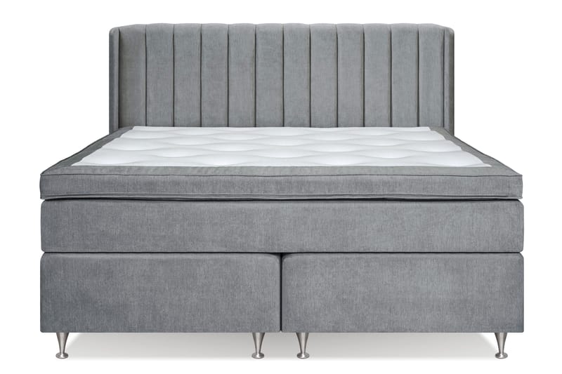 Joluma Komplett Sengepakke – Kontinentalseng 180x200 cm i Stoff med Sengegavl + Overmadrass med Fast/Medium Komfort, Grå