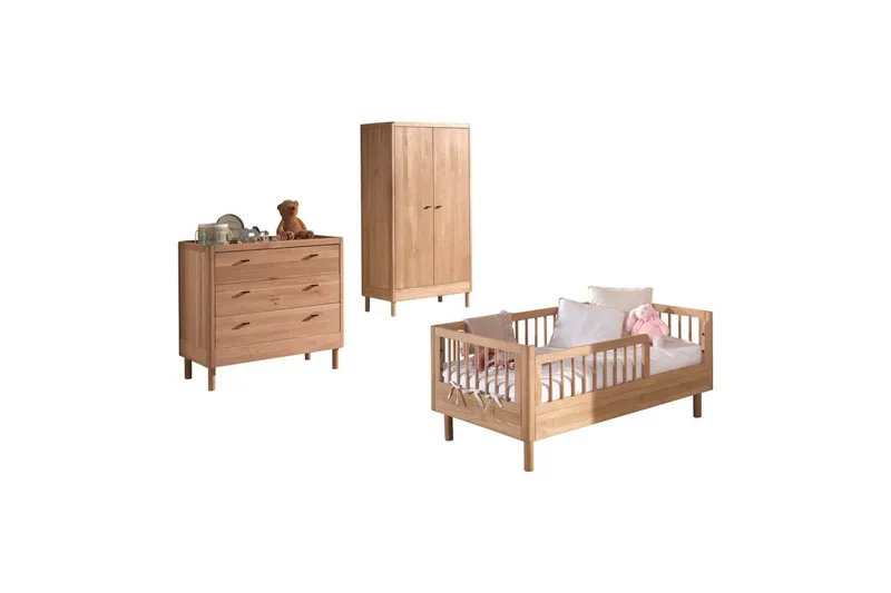 Juniorseng med kommode og garderobe Forrest Eik, Eik