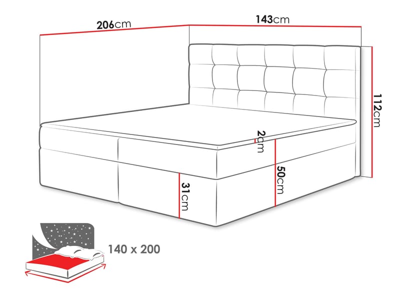 Kleiv kontinentalseng med oppbevaring 140x200 cm - beige - Møbler - Senger - Kontinentalsenger