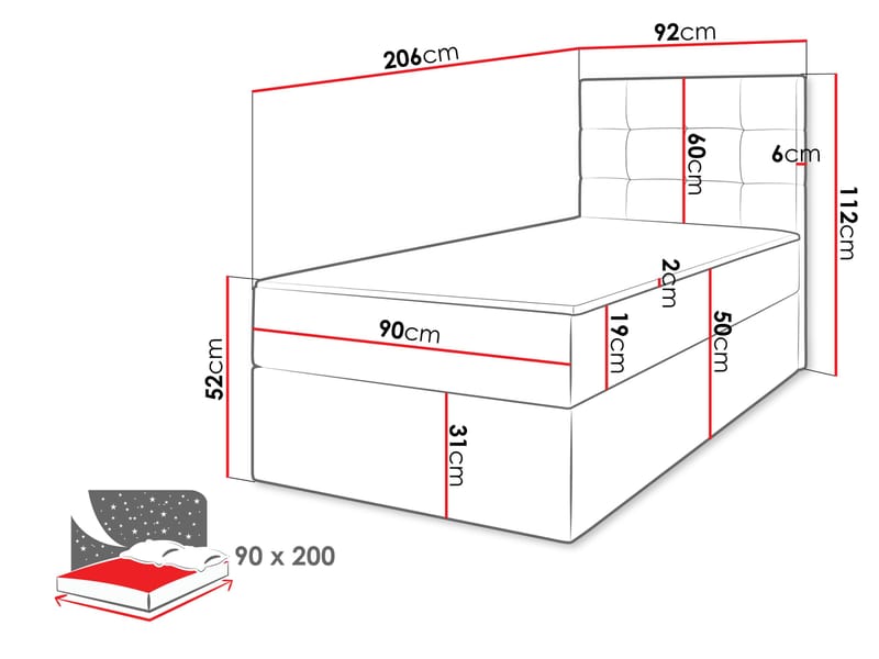 Kleiv kontinentalseng med oppbevaring 90x200 cm - beige - Møbler - Senger - Kontinentalsenger