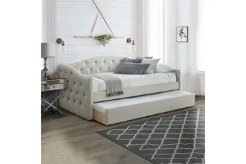 Atlanta Sengepakke med Oppbevaring 90x200 cm i Stoff med Sengegavl + Overmadrass - Lys Beige - Møbler - Senger - Sengeramme & sengestamme