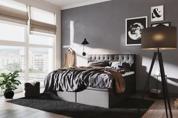 Boxy Box Bed 160x200 cm - Svart/Grå - Møbler - Senger - Senger med oppbevaring