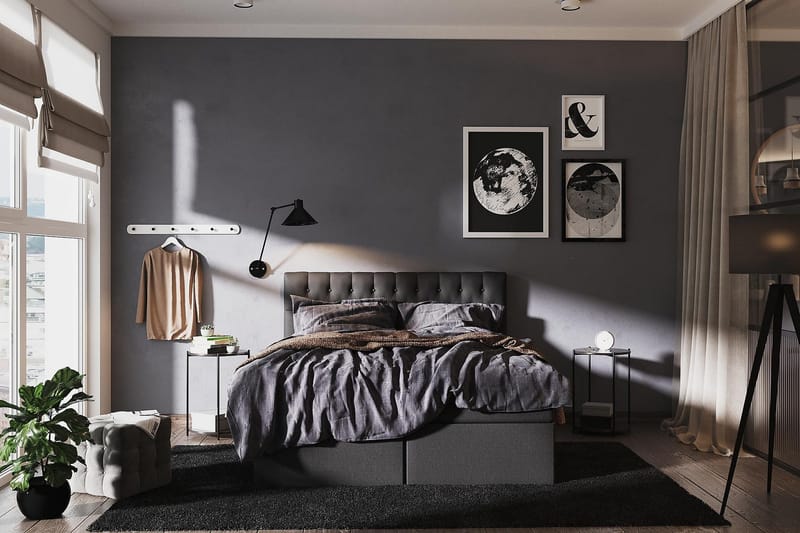 Boxy Box Bed 180x200 cm - Svart/Grå - Møbler - Senger - Senger med oppbevaring