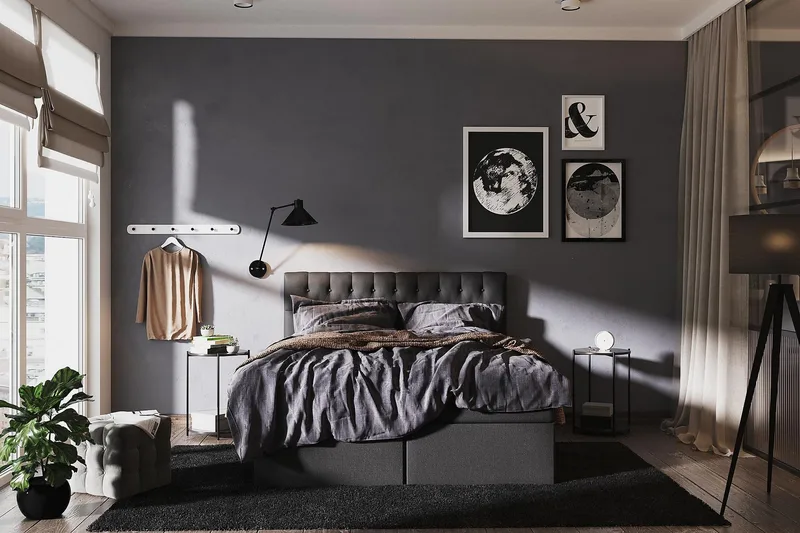 Boxy Box Bed 180x200 cm - Svart/Grå - Møbler - Senger - Senger med oppbevaring