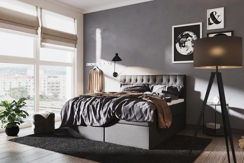 Boxy Box Bed 180x200 cm - Svart/Grå - Møbler - Senger - Senger med oppbevaring