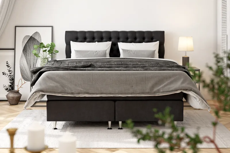 Komplett Sengepakke Celine 160x200 cm - Svart/Fløyel - Møbler - Senger - Kontinentalsenger