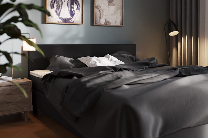 Charm Komplett Sengpakke 160x200 cm Kontinentalseng med Gavl - Svart - Møbler - Senger - Kontinentalsenger
