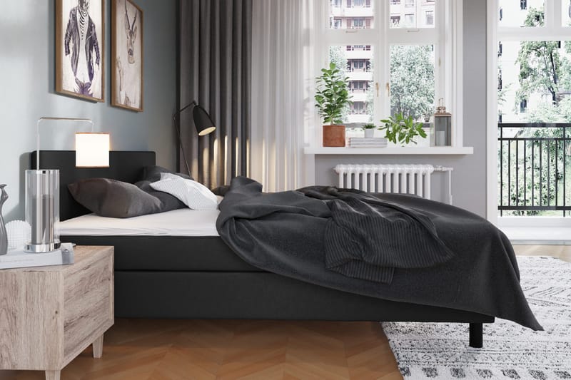 Charm Komplett Sengpakke 160x200 cm Kontinentalseng med Gavl - Svart - Møbler - Senger - Kontinentalsenger