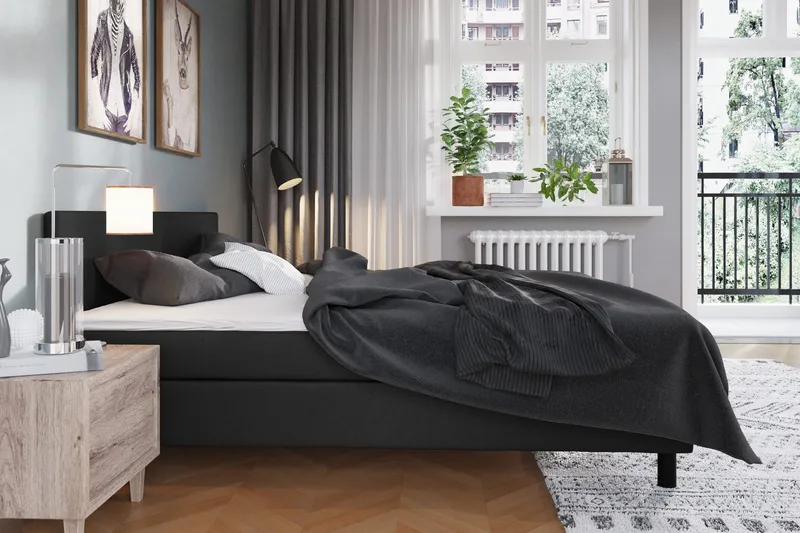 Charm Komplett Sengpakke 160x200 cm Kontinentalseng med Gavl - Svart - Møbler - Senger - Kontinentalsenger
