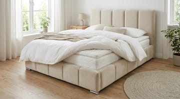 Cleaton sengeramme 180x200 cm med oppbevaring, HVILA pocketfjærmadrass og overmadrass i lateks med vaskbart trekk - Grå/hvit - Møbler - Senger - Komplett sengepakke