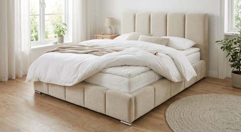 Cleaton sengeramme 180x200 cm med oppbevaring, HVILA pocketfjærmadrass og overmadrass i lateks med vaskbart trekk - Grå/hvit - Møbler - Senger - Komplett sengepakke