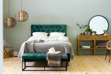 Ella Sengepakke 120x200cm Dypheftet Sengegavl - Mørkegrønn / Fløyel - Møbler - Senger - Enkeltsenger