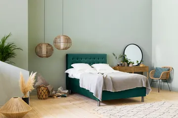 Ella Sengepakke 120x200cm Rutete Sengegavl - Mørkegrønn / Fløyel - Møbler - Senger - Enkeltsenger