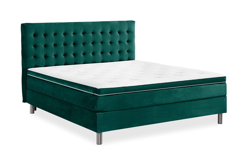 Ella Sengepakke 160x200cm Rutete Sengegavl - Mørkegrønn / Fløyel - Møbler - Senger - Kontinentalsenger