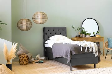 Ella Sengepakke 90x200cm Dypheftet Sengegavl - Mørkegrå / fløyel - Møbler - Senger - Enkeltsenger